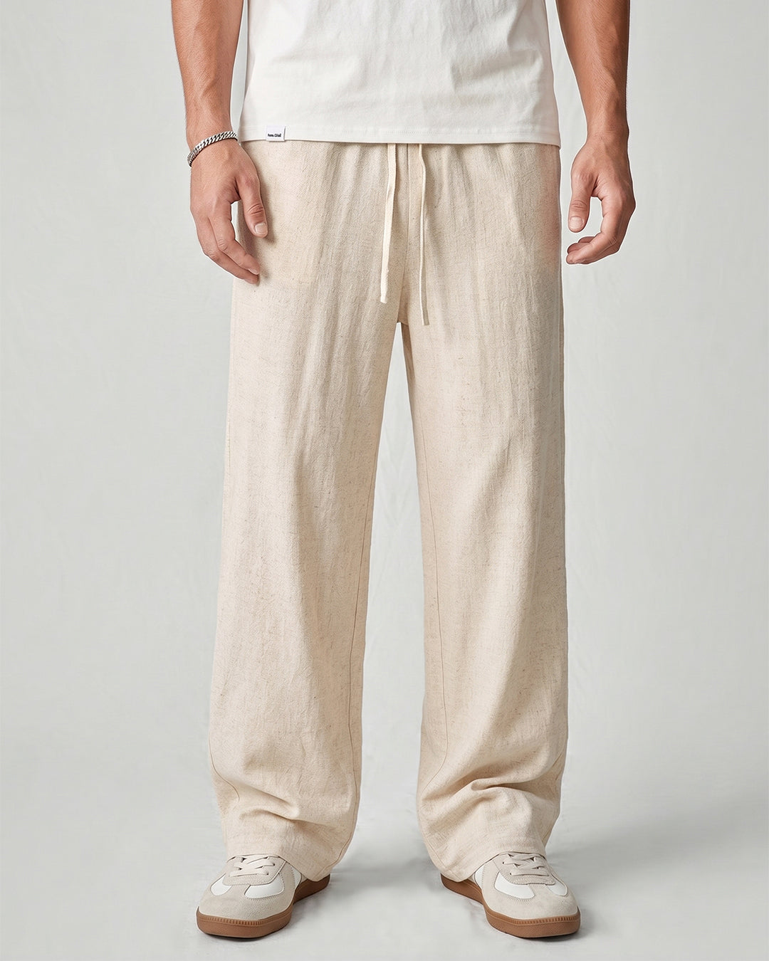 Beige Wide Leg Trousers