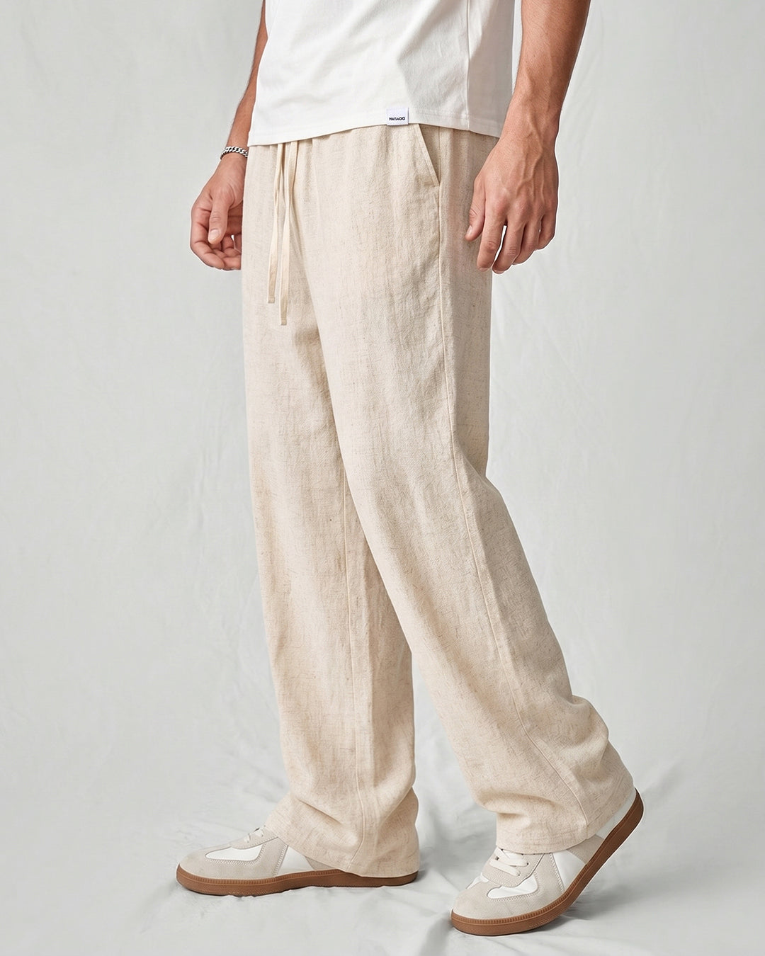 Beige Wide Leg Trousers
