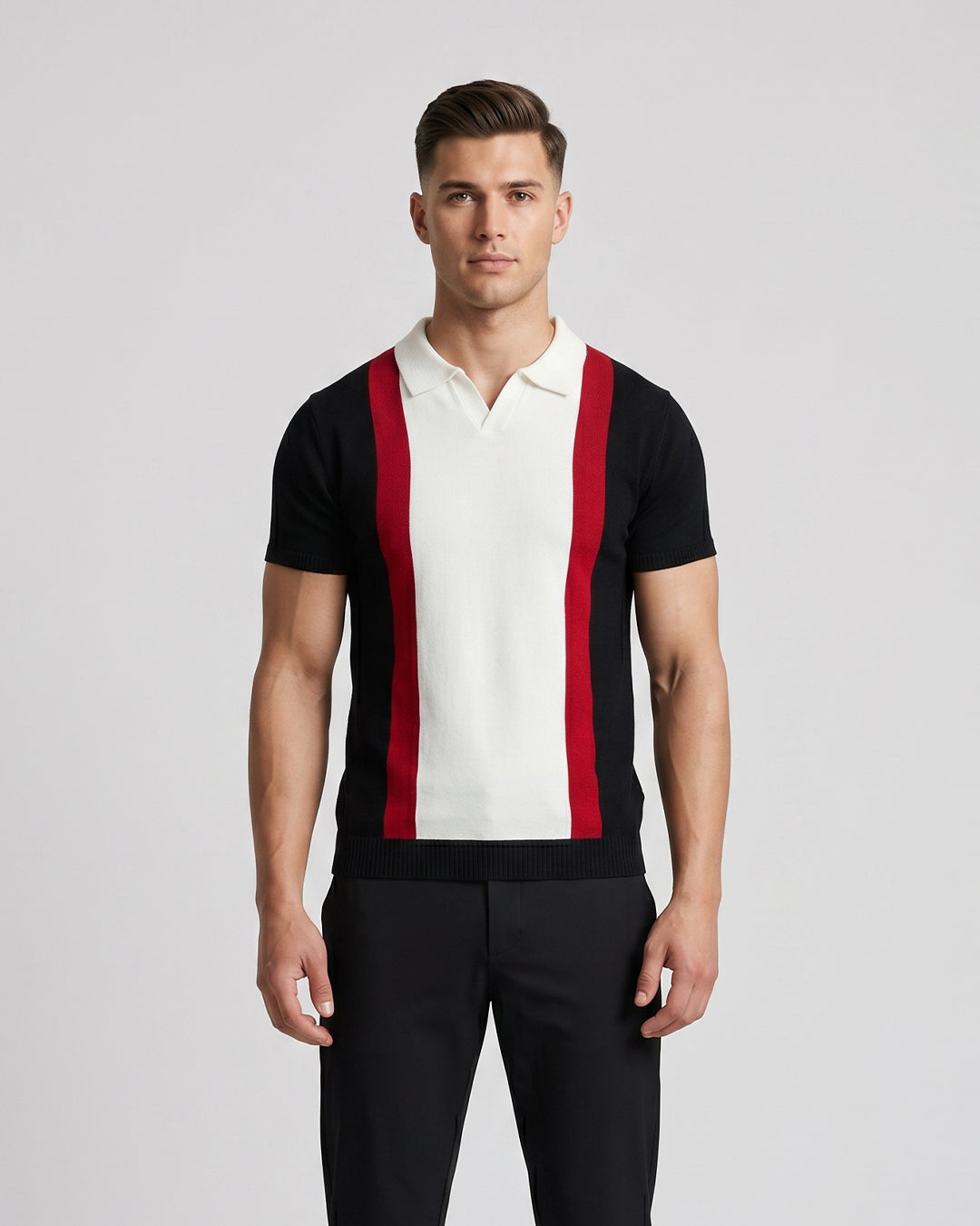 Black Panel Polo T-Shirt