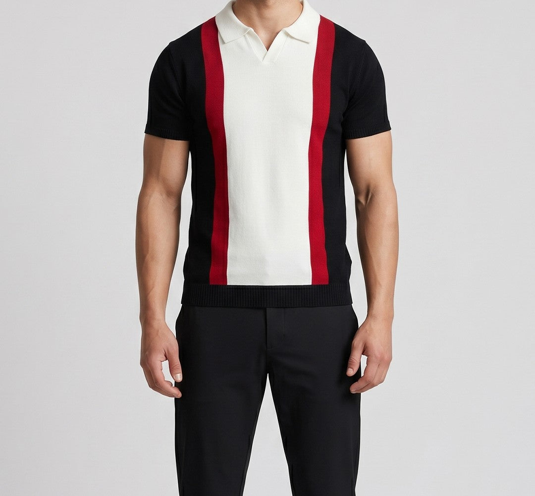 Black Panel Polo T-Shirt