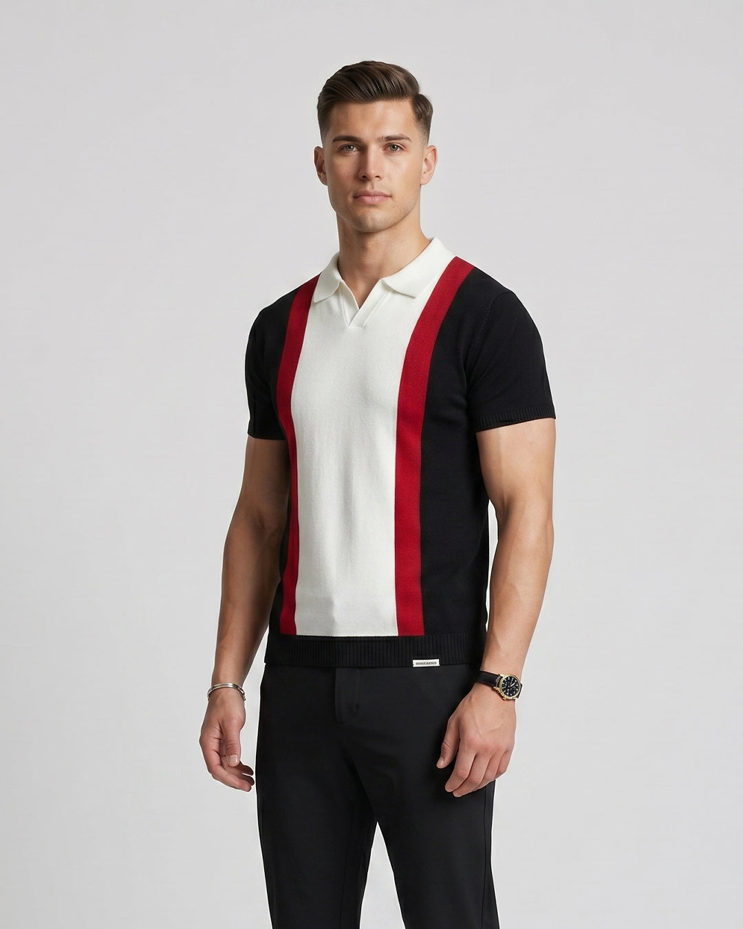 Black Panel Polo T-Shirt