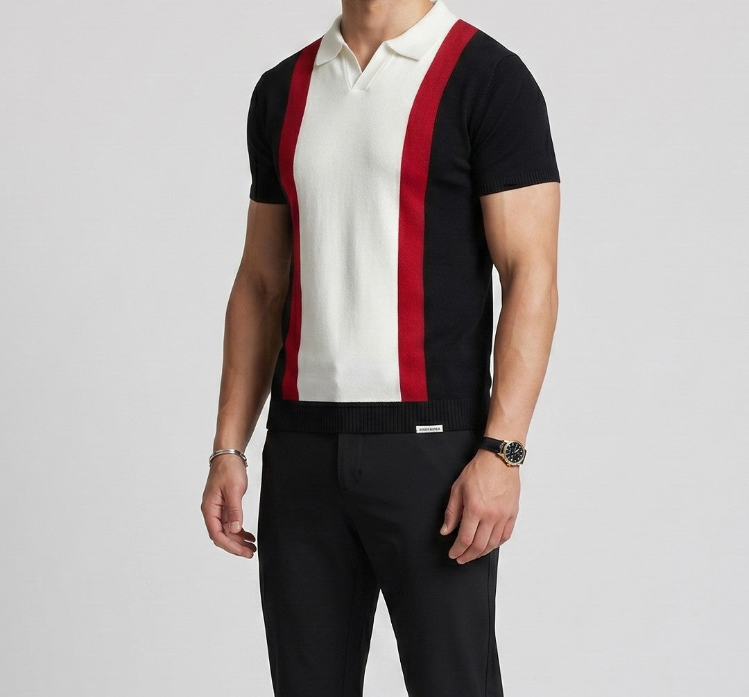 Black Panel Polo T-Shirt